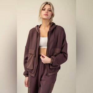 NWOT Rae Mode Modal Scuba Pocket Hoodie Jacket in Espresso. Size M.